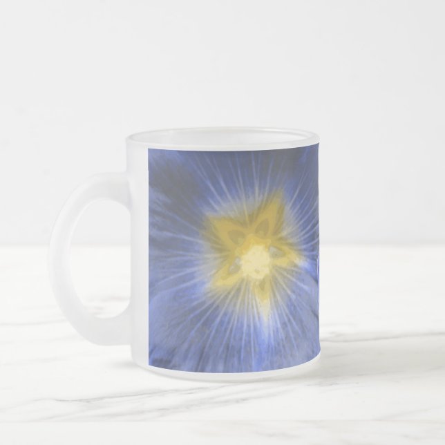 Hollyhock Flower BeSnyn Blue Frosted Glass Mugg (Vänster)