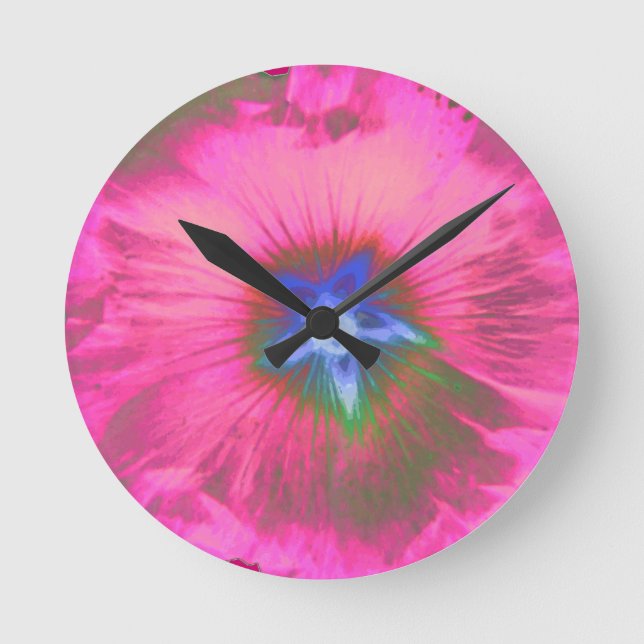 Hollyhock Flower Rosa Velvet Wall Clock Rund Klocka (Framsida)