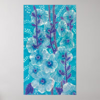 Hollyhock Mallow Malva Flower Blommigt Collage Blu