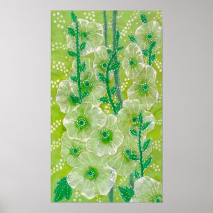 Hollyhock Mallow Malva Flower Blommigt Collage Grö Poster
