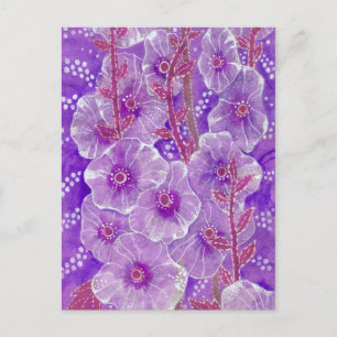 Hollyhock Mallow Malva Purpe Violet Flower Blommig Vykort