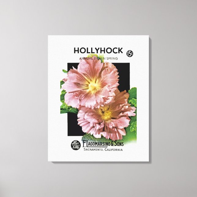 Hollyhock Vintage Seed Packet Canvastryck (Framsida)