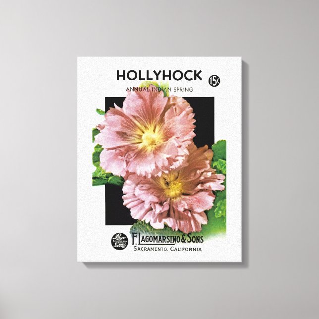 Hollyhock Vintage Seed Packet Canvastryck (Framsida)
