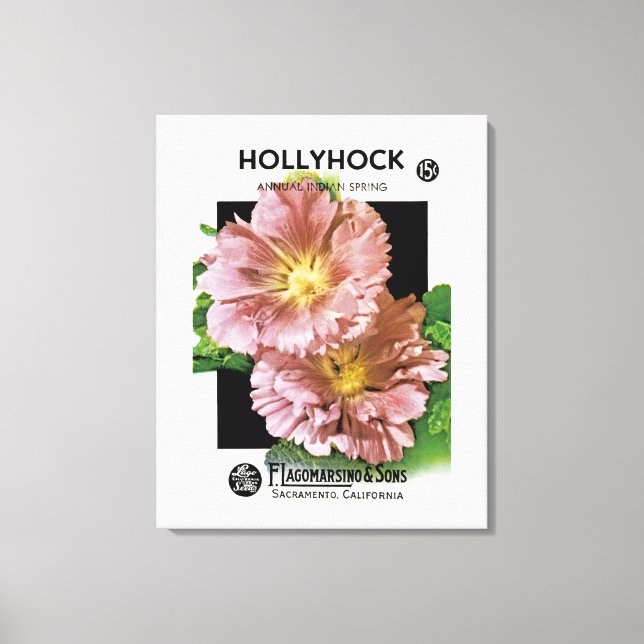 Hollyhock Vintage Seed Packet Canvastryck (Framsida)