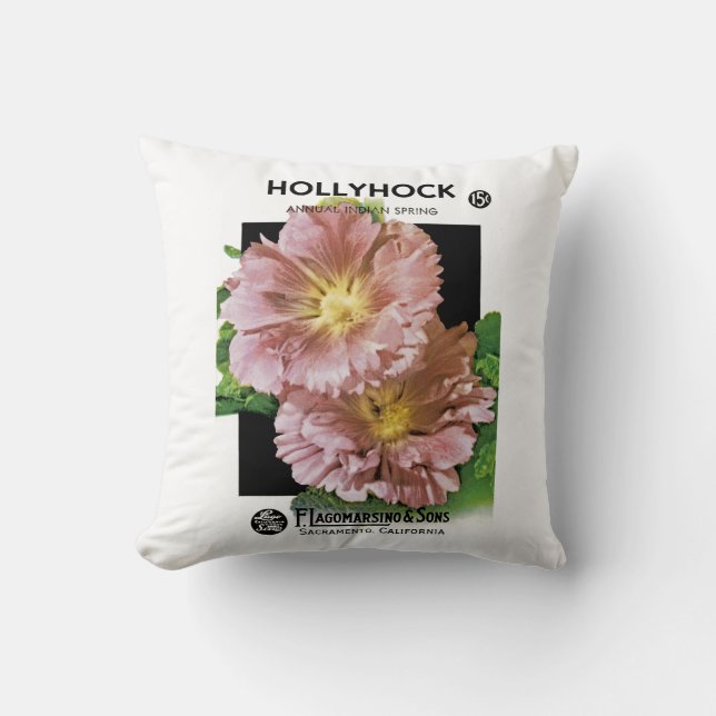 Hollyhock Vintage Seed Packet Kudde (Framsida)