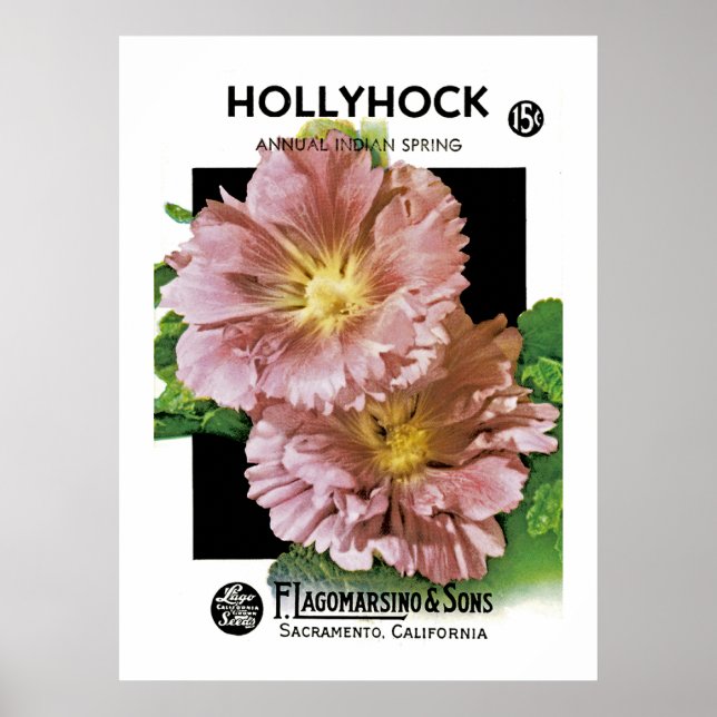 Hollyhock Vintage Seed Packet Poster (Framsidan)