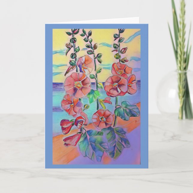 Hollyhocks Greeting Card Kort (Framsida)