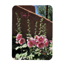 Hollyhocks och Adobe Santa Fe New mexico Magnet