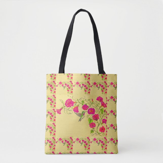 Hollyhocks och Hummingbird Bag Tygkasse (Framsida)