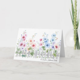Hollyhocks & Rustic Wood Fence Watercolor  Kort