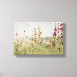 Hollyhocks vid havet canvastryck