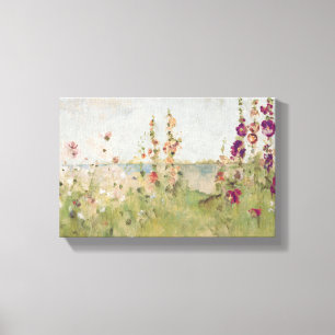 Hollyhocks vid havet canvastryck