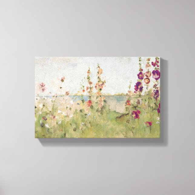 Hollyhocks vid havet canvastryck (Framsida)