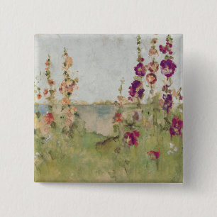 Hollyhocks vid havet knapp