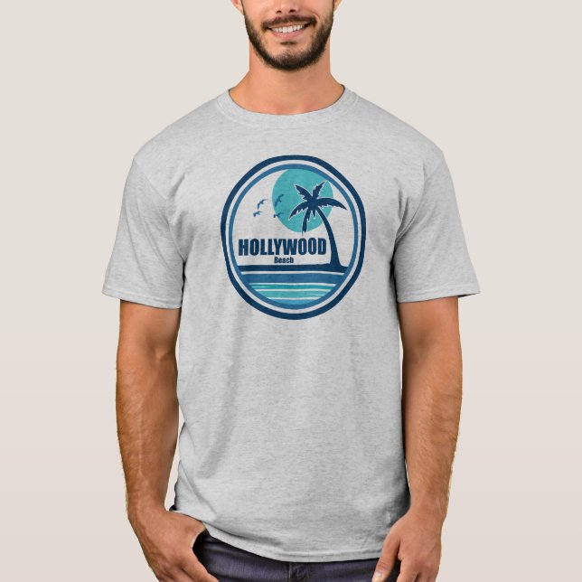 Hollywood Beach Florida Handflatan Träd Birds T Shirt (Framsida)