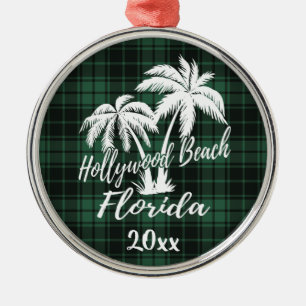 Hollywood Beach Florida Handflatan Träd Grönt Plai Julgransprydnad Metall