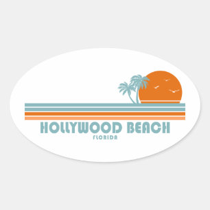 Hollywood Beach Florida Sol Handflatan Träd Ovalt Klistermärke