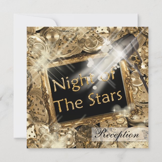 Hollywood bröllopsmottagning guld svart inbjudningar (Framsida)