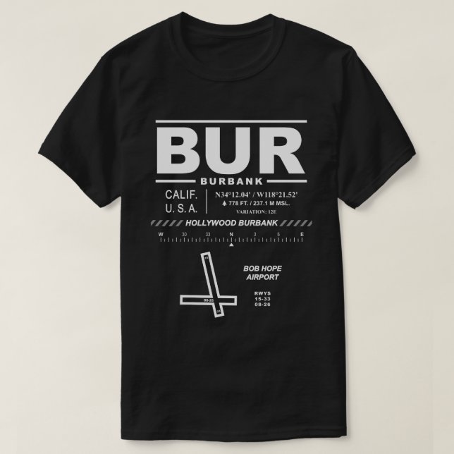 Hollywood Burbank Bob Hope Airport BUR T-Shirt (Design framsida)