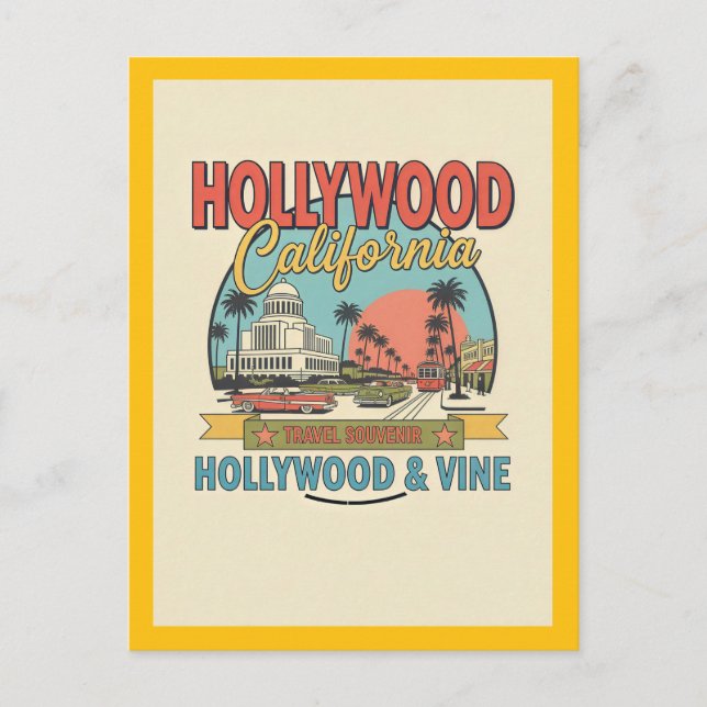 Hollywood, CA – Hollywood och Vine Retro Vykort (Framsida)