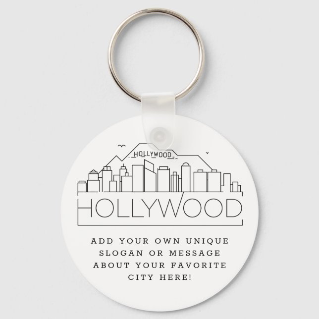 Hollywood, CA Stylized Skyline | Anpassningsbar Sl Nyckelring (Framsida)