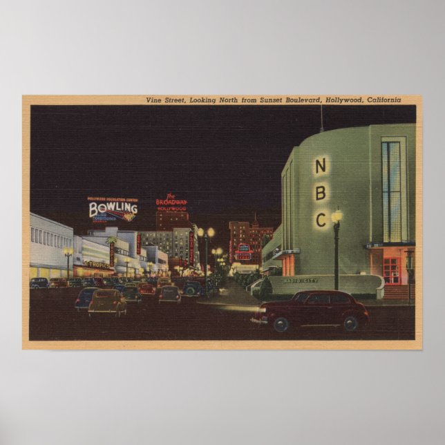 Hollywood, CA - Vine Street från Sunset Poster (Framsidan)