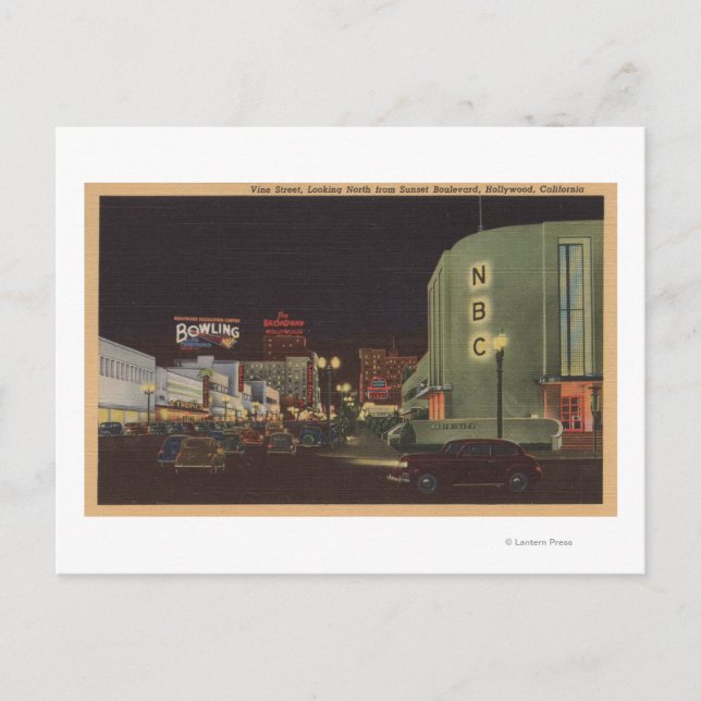 Hollywood, CA - Vine Street från Sunset Vykort (Framsida)