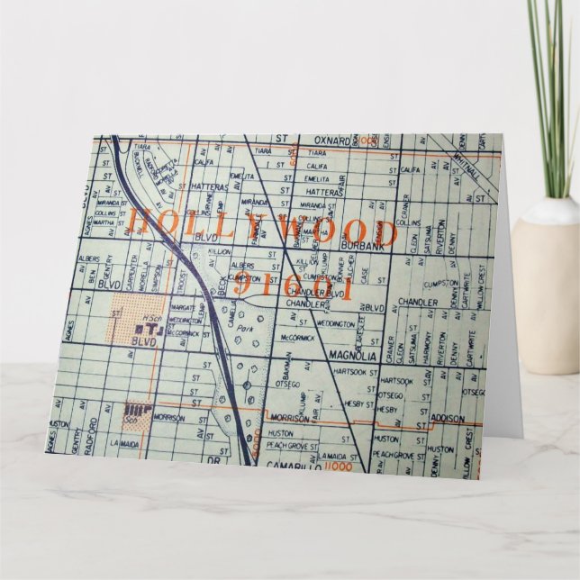 Hollywood, CA Vintage Karta Kort (Framsida)