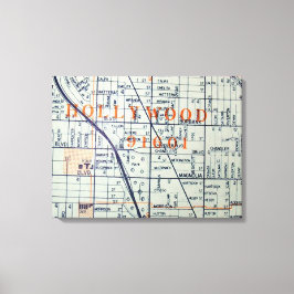 Hollywood, CA Vintage Karta Print Canvastryck