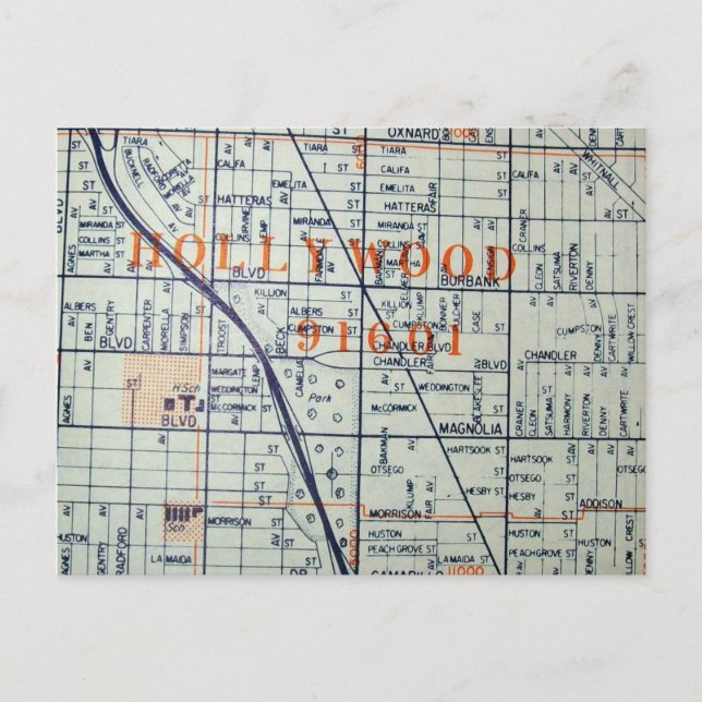 HOLLYWOOD, CA Vintage Karta vykort (Framsida)