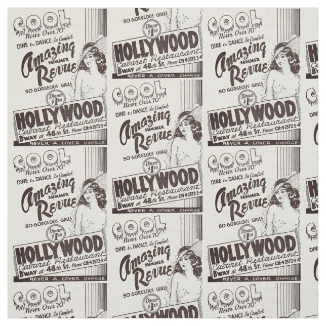 Hollywood Cabaret Restaurant och utskrift på 1930- Tyg (Provkarta)
