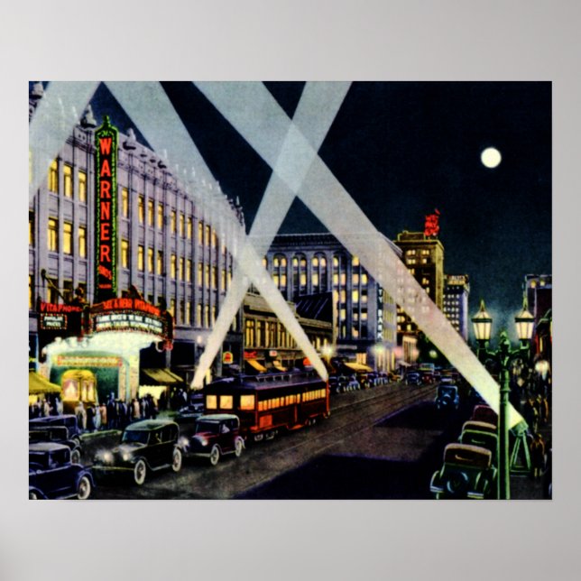 Hollywood California Hollywood Boulevard Night Poster (Framsidan)