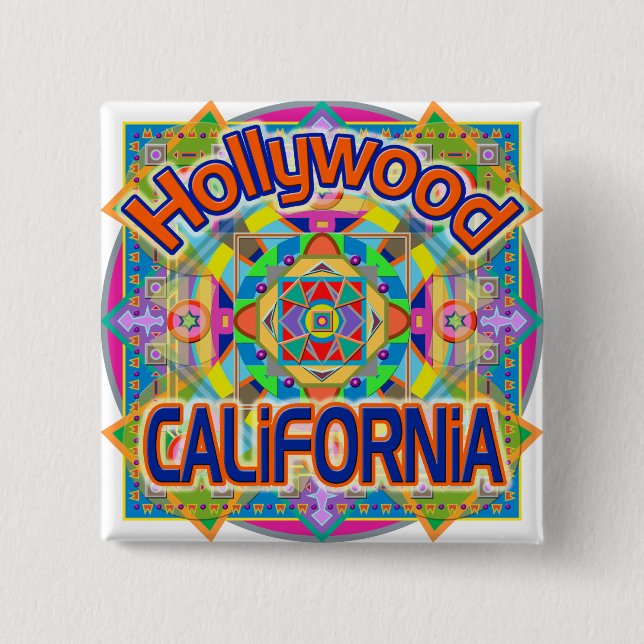 Hollywood CALIFORNIA Lycklig Button Knapp (Framsida)