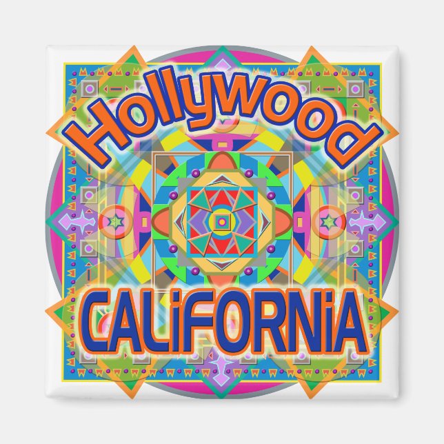 Hollywood CALIFORNIA Lycklig Magnet (Framsidan)