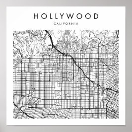 Hollywood California Minimal Modern Street Karta Poster