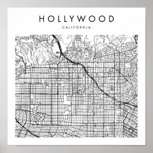 Hollywood California Minimal Modern Street Karta Poster
