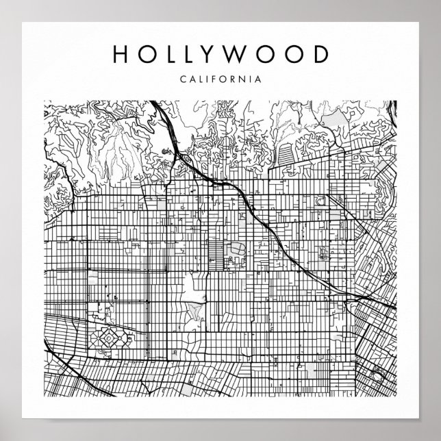 Hollywood California Minimal Modern Street Karta Poster (Framsidan)