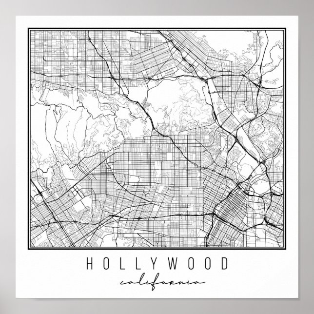 Hollywood California Street Karta Poster (Framsidan)