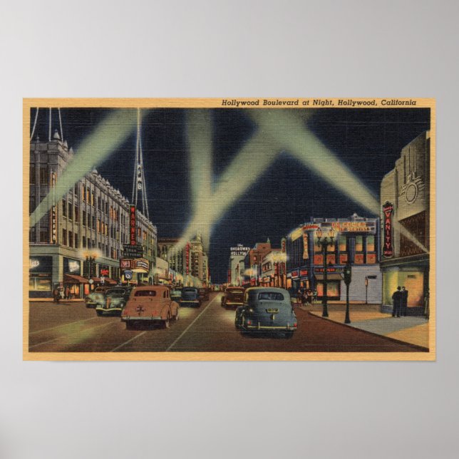 Hollywood, CANight View of Hollywood Blvd. Poster (Framsidan)