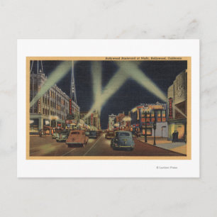 Hollywood, CANight View of Hollywood Blvd. Vykort