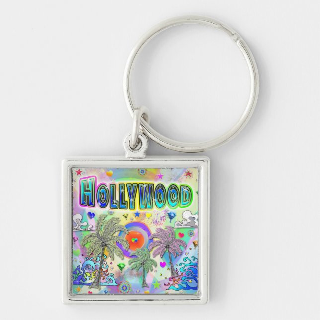 Hollywood Deep Dream Keychain Fyrkantig Silverfärgad Nyckelring (Framsidan)