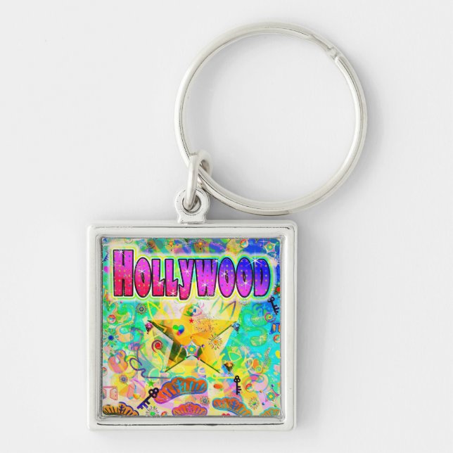 Hollywood Epoch Hour Keychain Fyrkantig Silverfärgad Nyckelring (Framsidan)