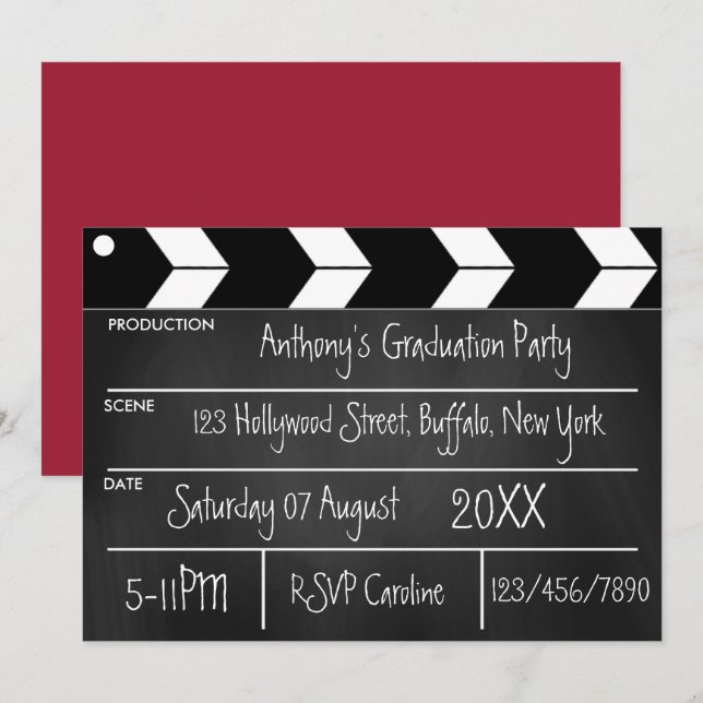 Hollywood Film Examenfest Chalkboard Inbjudan (Fram/baksida)