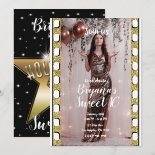 Hollywood Film Gold Star Film Sweet 16 Inbjudningar