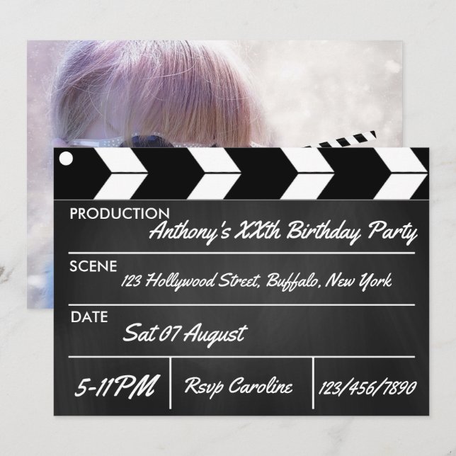 Hollywood Film Temaparty Tavla Inbjudningar (Fram/baksida)