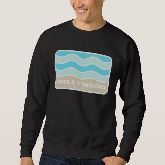 Hollywood Florida Retro FL Waves Beach Souvenir Lång Ärmad Tröja (Framsida)