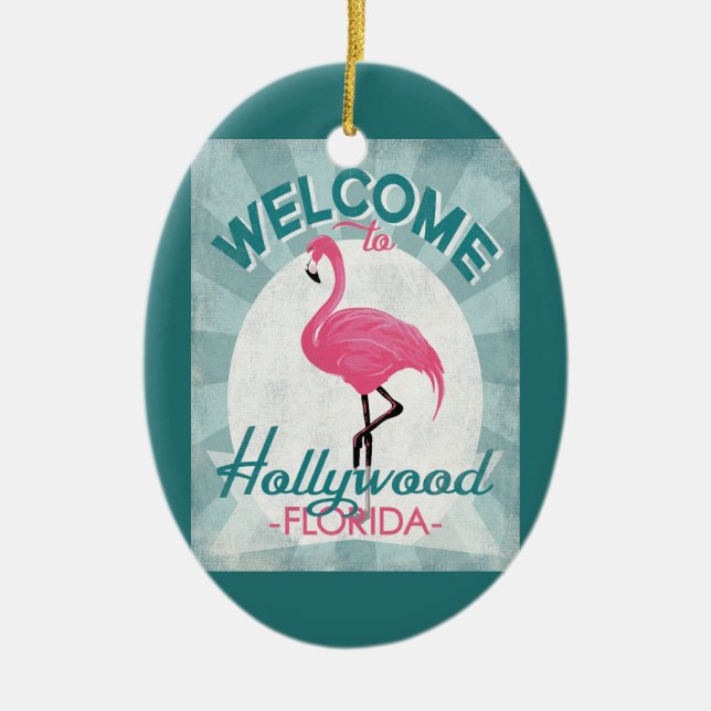 Hollywood Florida Rosa Flamingo Retro Julgransprydnad Keramik (Framsidan)