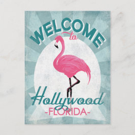Hollywood Florida Rosa Flamingo Retro Vykort