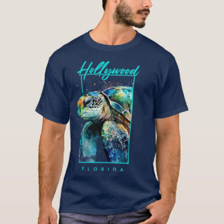 Hollywood Florida Watercolor Sea Turtle Porträtt T Shirt