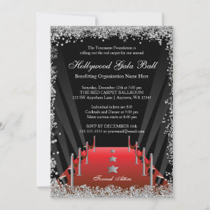 Hollywood Gala Boll Red Carpet Silver Glitter Inbjudningar
